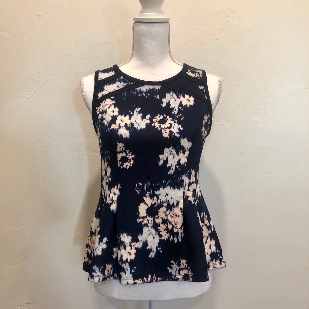 Xhilaration Blue & Pink Floral Peplum Top Size M